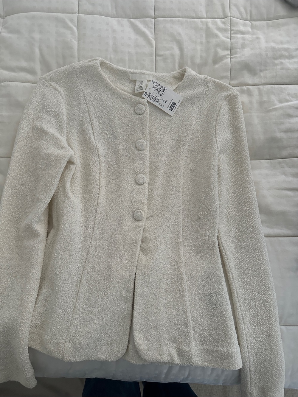 H&M Cream Bouclé Button-Front Blazer